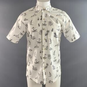 AVANTI Size S White Grey & Black Graphic Cotton Button Down Short Sleeve Shirt